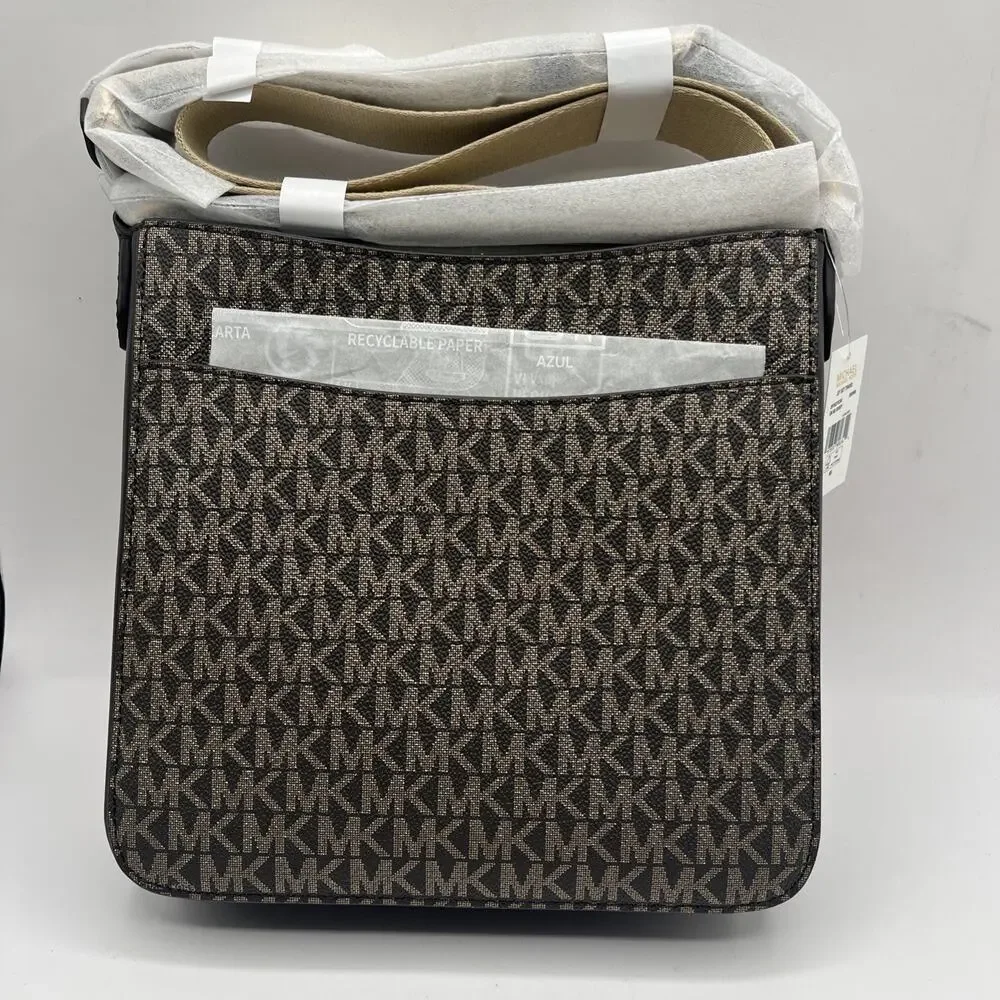 NWT Michael Kors brown jet set signature logo stripe crossbody bag handbag